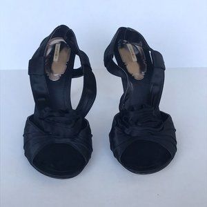 Max Studio Women's Heels Silk Rosette Strappy Slim Slingback Heels Black Size 7